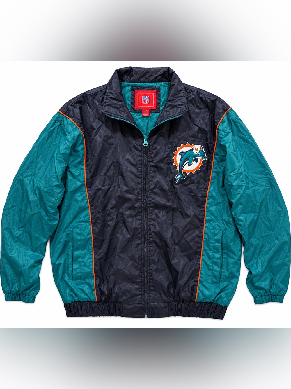 NFL Miami Dolphins Windbreaker Jacket - Teal, Navy & Orange Trim